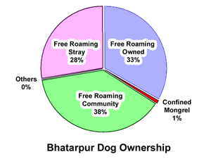 Pie chart showing breakdown of roaming dog ownership