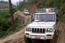 HART convoy navigating the difficult road from Khadbari to Birtamod - an eight hour drive!