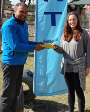 Ruth Malthouse of GVI presenting their donation to HART Director, Khageshwaar Sharma