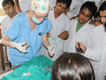 Dr Ilona Otter, Clinical Director of the ITC, India, demonstrating surgical techniques to the vet students