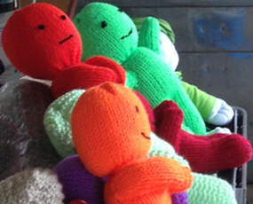 Some of the knitted toys kindly made by Katy Hobson and her team of knitters