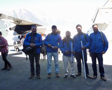 The HART staff disembark at Lukla airstrip