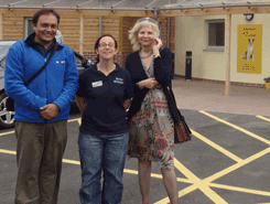 Khageshwaar with HART co-founder, Barbara Webb (R), and Dr Jenny Stavisky from Nottingham Vet School during a visit to the Dogs Trust