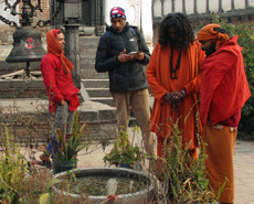 GP Dahal with some of the sadhus at Pashupatinath Temple